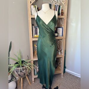 Zara Elegant Green Satin Slip Dress Small